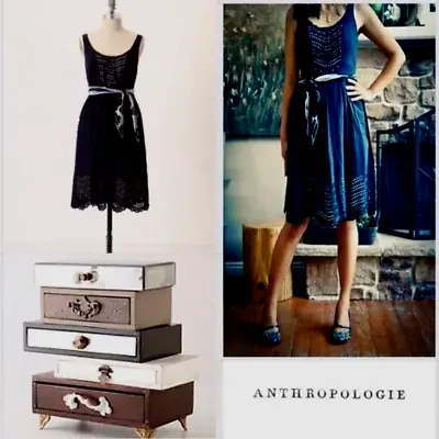 ANTHROPOLOGIE MOULINETTE SOEURS DRESS 4 BLUE Eyelet Cross Back Traverse Cotton • $12.95