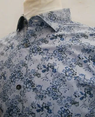 Jack & Jones Mens Floral Print Blue LS Shirt Size L • £4.99