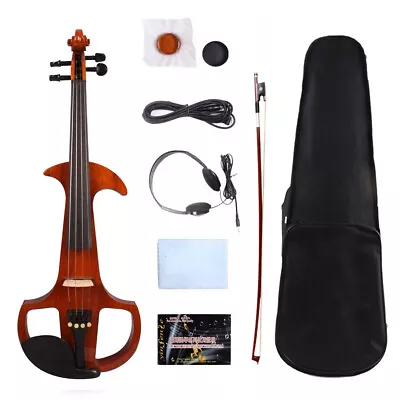Electric Violin 4/4 Full Size Silent Violin Hand Made Practice Violin Case Bow • $127.39