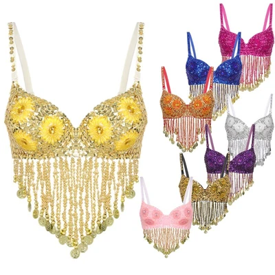 £11.99 • Buy Women Glitter Sequined Tassel Top Gypsy Bra Belly Latin Samba Dancing Costumes