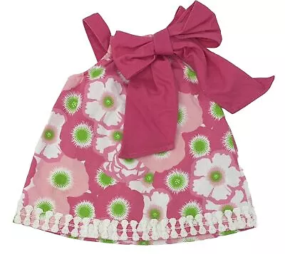 Mud Pie Baby Girls 0-6 Months Pink Floral Lilly Pad Big Bow Tunic Top • $12.99