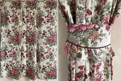 £24.99 • Buy Vintage Sanderson Style Cabbage Rose Chintz Curtains & Frilled Ties 65w X 54l