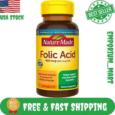Nature Made Folic Acid 400 Mcg (665 Mcg Dfe) 250 Tabs USA Stock Only • $8.39