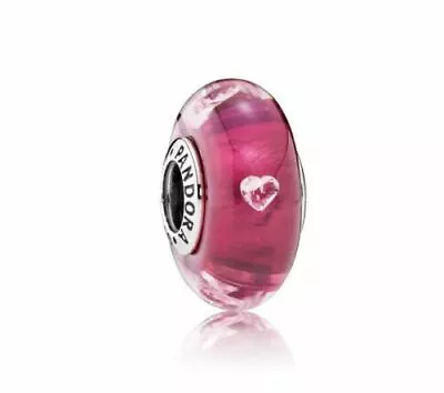 $48.50 • Buy NEW Genuine Pandora Charm 791664PCZ Cerise Heart Murano Glass Bead Pink Love