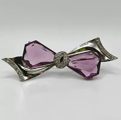 Vintage Mazer Purple Bow Brooch Crystal Open Back Faceted RARE Early Piece 3.5” • $489