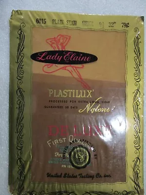 1pr Vintage Lady Elaine Seamed Full Fashion Sheer Nylon Stockings 9 1/2 M Beige • $16.99