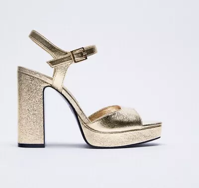 Zara Gold Metallic Platform Sandals 3332/810 Sz 8/39 • $59