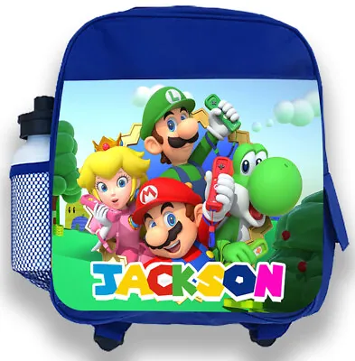 £19.99 • Buy Personalised Kids Blue Backpack Any Name Super Mario Boys Childrens School Bag 2