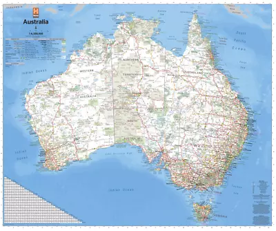 (LAMINATED) MAP OF AUSTRALIA ROAD TERRAIN (75x63cm) GEOGRAPHY PICTURE PRINT ART • $12.45