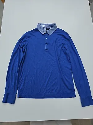 Faconnable Polo Shirt Blue Shirt Long Sleeve Small • £11.99