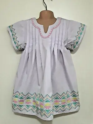 $15 • Buy Size 7 Girls Lilac Zig Zag  Embroidered Short Sleeve 'seed' Dress Euc