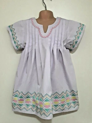 $15 • Buy Size 7 Girls Lilac Zig Zag  Embroidered Short Sleeve 'seed' Dress Euc
