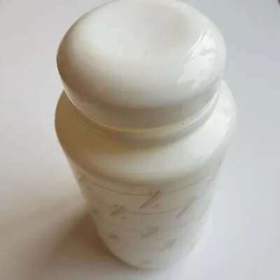 1970s Retro Belgium Milk Glass White Container Brown Flecks Lid Jar VTG 18cm • £16.50