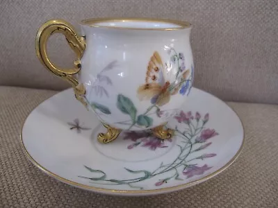 Russian Imperial Porcelain Cup And Saucer Flowers & Butterfly 1860s Sevres Style • $20.50