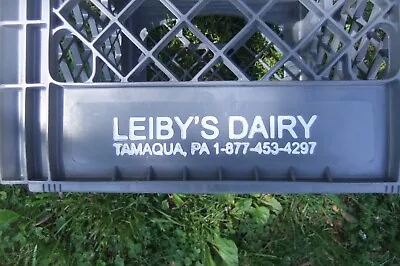 LEIBY'S DAIRIES HARD PLASTIC VINTAGE MILK CRATE Dark Gray GRAPHICS 13X13X11 • $12.95