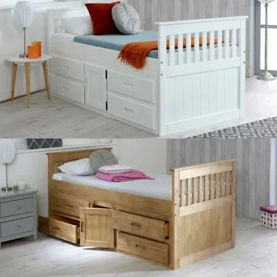 Wooden Storage Bed Captains 4 Drawer Single - 2 Colour And 4 Mattress Options • £394.99