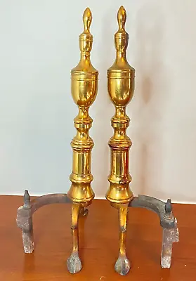 Vintage Brass Fireplace Classic Andirons 19.5  Tall • $49.95