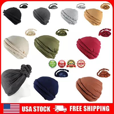 Men Turban Head Wrap Satin Lined Head Scarf Elastic Headband Cap Hijab 9 Colors • $12.02