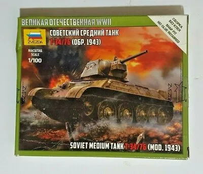 Zvezda 1/100 SOVIET MEDIUM TANK T-34/76 MILITARY TANK MODEL NEW WW2 ERA 1943 • $12.90