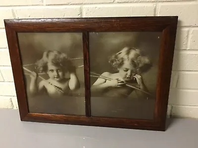 Antique Vtg Early 1900s Cherub Awake & Asleep Double Dual Framed Picture 20 X 14 • $125