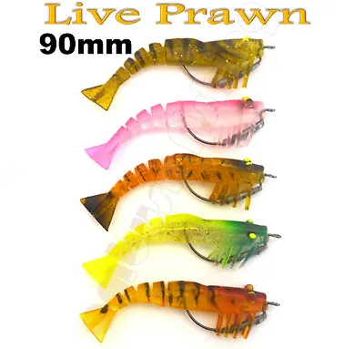 $15.95 • Buy 5x Live Prawn Lures Shrimp Soft Plastic 90mm Fishing Lure BREAM BASS FLATHEAD
