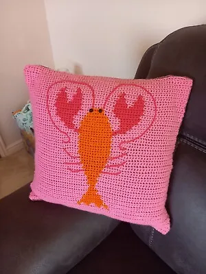 Handmade Crochet Lobster Pattern Cushion 17  Pink Brand New • £20