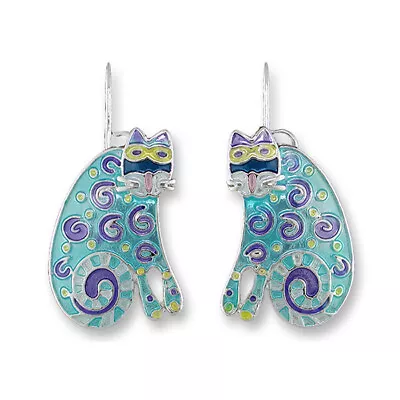 Zarah Zarlite Curlicue Cat Pierced Earrings Enamel Sterling Silver Plated • $29.99