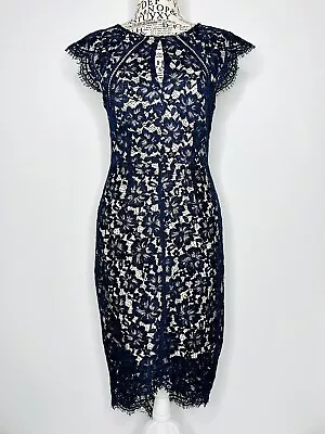 $39.99 • Buy Portmans Signature Size 8 Women's Dress Navy Blue Stretch Floral Lace Sexy Midi