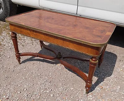 Book Matched Pecan Veneer  / Mahogany Brass Trim Coffee Table  (RP-CT301) • $699