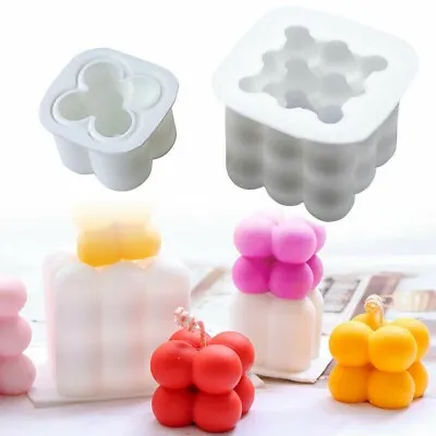 £2.69 • Buy 3D Cube Wax Candle Plaster Mould Silicone Square Bubble Dessert Mold DIY Crafts