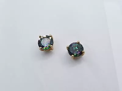 925 Sterling Silver Gold Tone Mystic Topaz Stud Earrings • $9.99