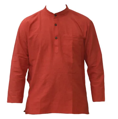 £15.99 • Buy Orange Saffron Grandad Collarless  Kurta Shirt Men's Full Sleeve Top