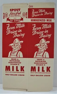 Vintage Farm Milk Drive In Dairy Waxed Milk Carton Salinas Ca Old Store Stock • $10.99