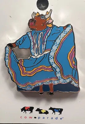 Cow Parade Vaca Folklorico Cow Dancing Folklore In Mexican Blue Dress Pin • £11.40