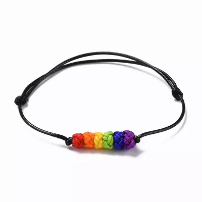 Raibow Pride Bracelet Braided Knot Beads Adjustable Cord Bracelet Black • $3.20