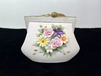 Vintage Collectible Lefton China Ceramic Purse Planter W/ 3D Flowers • $15.99