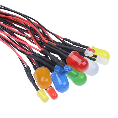 3mm 5mm 10mm Diffused Pre Wired LED Prewired 12V 20cm • £2.59