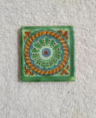 Glossy  Green Pin Wheel  Mexican Talavera Ceramic Tiles 2x2 • $3.25