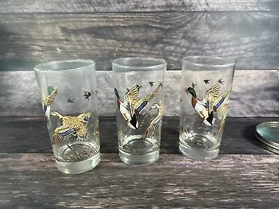 Set Of 3 Vtg Flying Mallard Duck Old Fashioned Highball Bar Glasses • $25.99