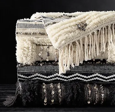 RH Moroccan Wedding Banded Throw Wool NWT NATURAL BOHO Restoration Hardware RARE • $475