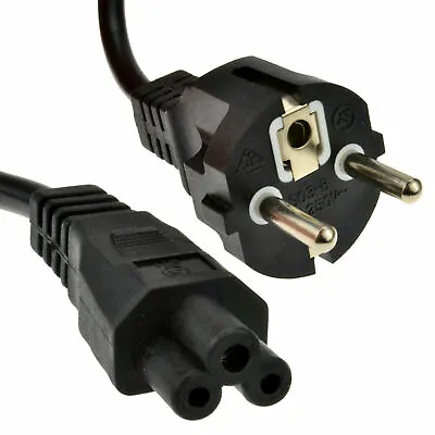 £6.08 • Buy Clover Leaf Male C5 Plug To 2 Pin Euro Schuko Plug Mains Power Cable Lead 2m 6ft