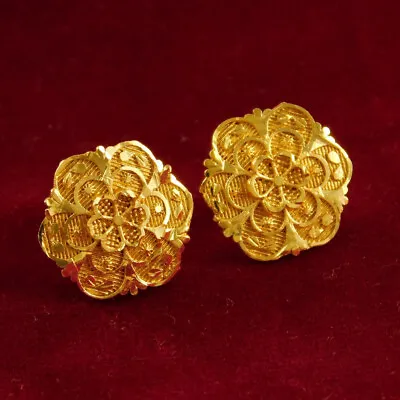 Indian Gold Plated Earrings 22K Stud Women Traditional Wedding Jewellery Gift • £8.60