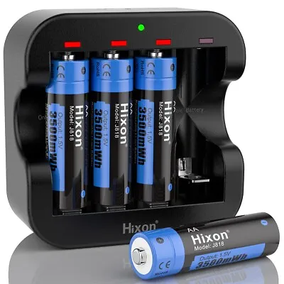 4x Hixon 1.5V Rechargeable Lithium AA Batteries With Charger 3500mWh AA Battery • £25.62