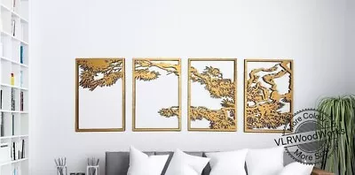 63  4 Panels Bonsai Tree Large Wooden Wall Art Modern Living Room Decor Hanging • £129.99