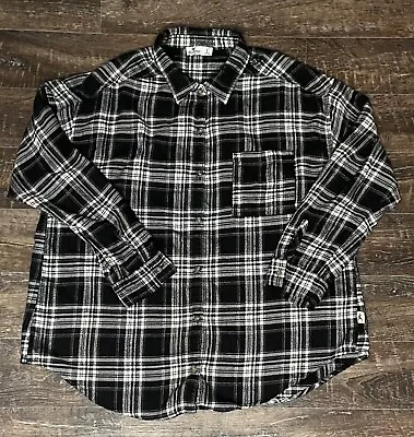 Hollister Black Plaid Flannel Shirt Boyfriend Fit Women’s Large • £15.42