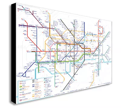 LONDON UNDERGROUND MAP CITY WALL ART CANVAS PRINT FRAMED - Various Sizes • £58.99