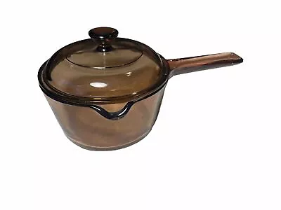 Pyrex Coring Vision Ware Amber 1 Qt Sauce Pan With Lid Spout • $19.50