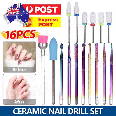 16x Ceramic Nail Drill Bits File Acrylic Manicure Pedicure Tools • $14.95