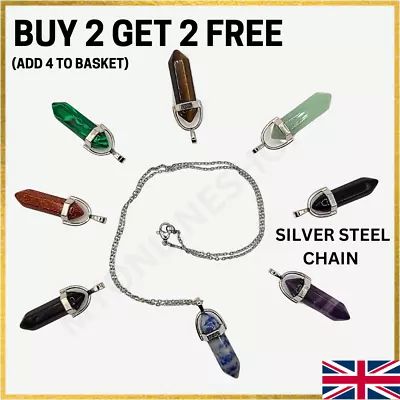 Natural Quartz Chakra Crystal Healing Point Cut Gemstone Pendant Reiki Necklace • £3.19