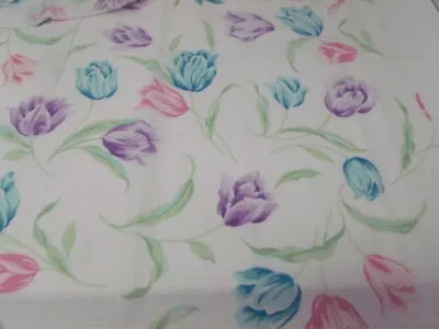 Vintage Wamsutta PASTEL TULIPS On  White Background Cotton Linen Fabric 1 Yard • $5.19